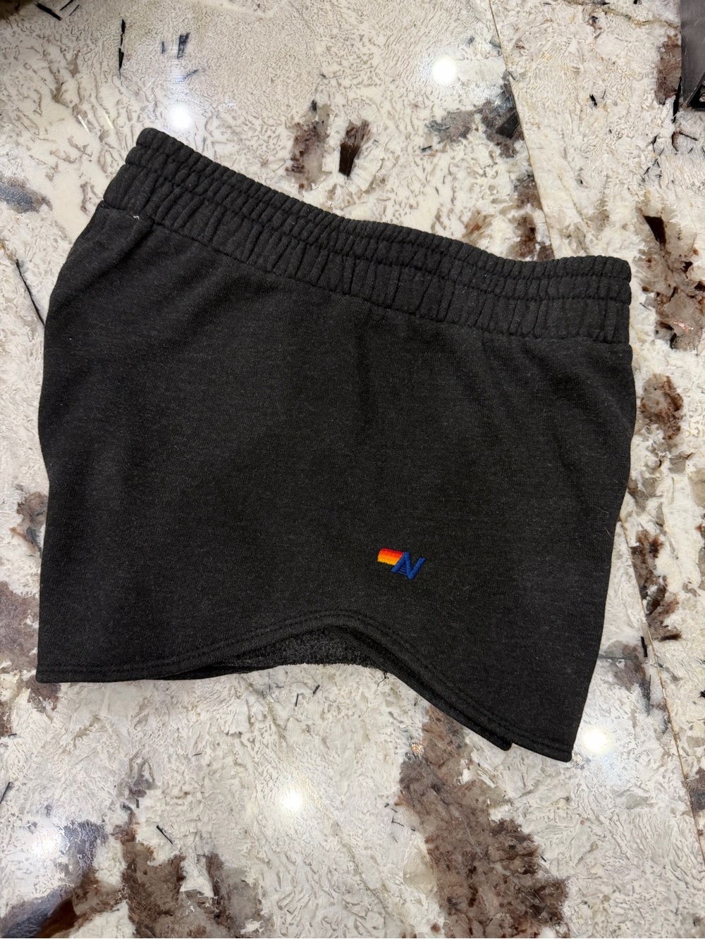 Aviator Nation Black Athletic Knit Shorts with Rainbow 'N' Accent